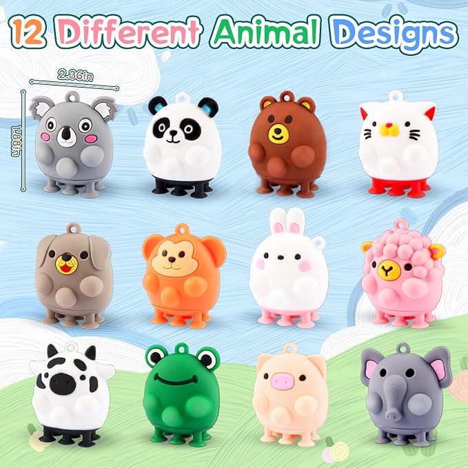 12 PCS Animal Pop Suction Fidgets Toys, Toddler Travel Sensory Toys for Airplane Car Activities Essential, Toddler Bath Toys, Goodie Bags Stuffers for Kids, 1 2 3 Year Old Boy Girls Birthday Gift