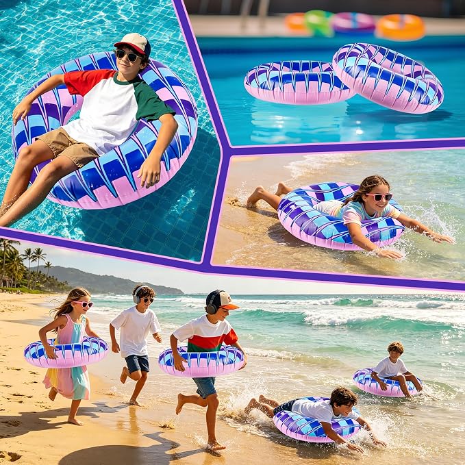 4 Pcs Video Game Party Pool Floats - 28 Inch Color Themed Kids Swim Rings (Ages 10-15), Inflatable Pool Toys for Hawaiian, Beach, Water Park
