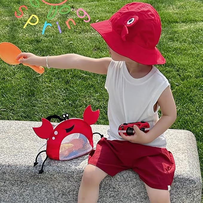 Kids Mesh Beach Bag, Cute Crab-Shaped Seashell Collecting Bag with Adjustable Strap for Holding Shell Beach Toy