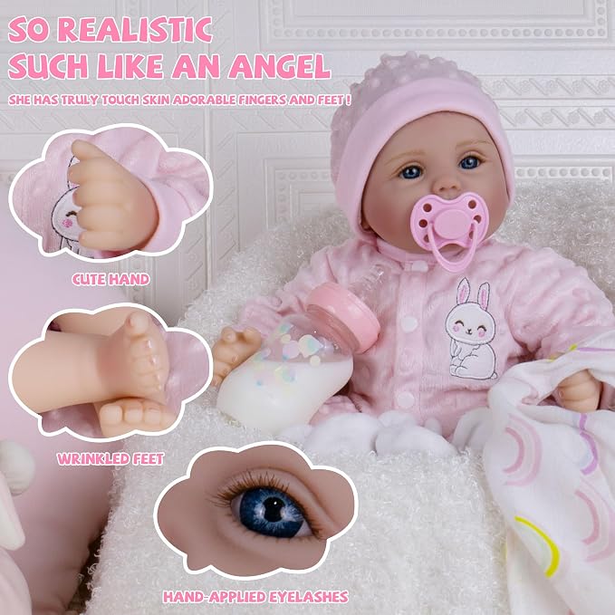 Milidool Reborn Baby Dolls Lifelike Girl Doll 18 inch Realistic Newborn Baby Doll Real Looking Silicone Baby Dolls Girl with Feeding Complete Accessories for 3+ Years Old Gifts