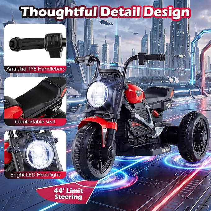 Costzon Toddler Motorcycle, 6V Chopper Kids Motorcycle Ride On Toy with LED Headlight, Music, Story, 3-Wheel Stable Electric Motorbike for Toddlers Boys Girls (Red, 31" x 18.5" x 19.5"(L x W x H))