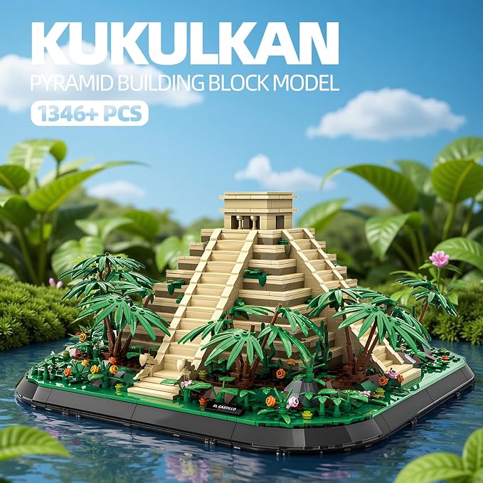 El Castillo Pyramid Building Blocks Sets Mexico Architecture Building Block Toys for Adults and Kids Mayan Pyramid Model Gift for Boys and Girls 1346+PCS