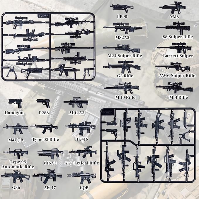 U.S. Second Edition Military Weapons Pack, Military Toy Gun Set for Classic Building Blocks, 50+ Pieces WW2 Army Accessory Combination, Compatible with Major Brands