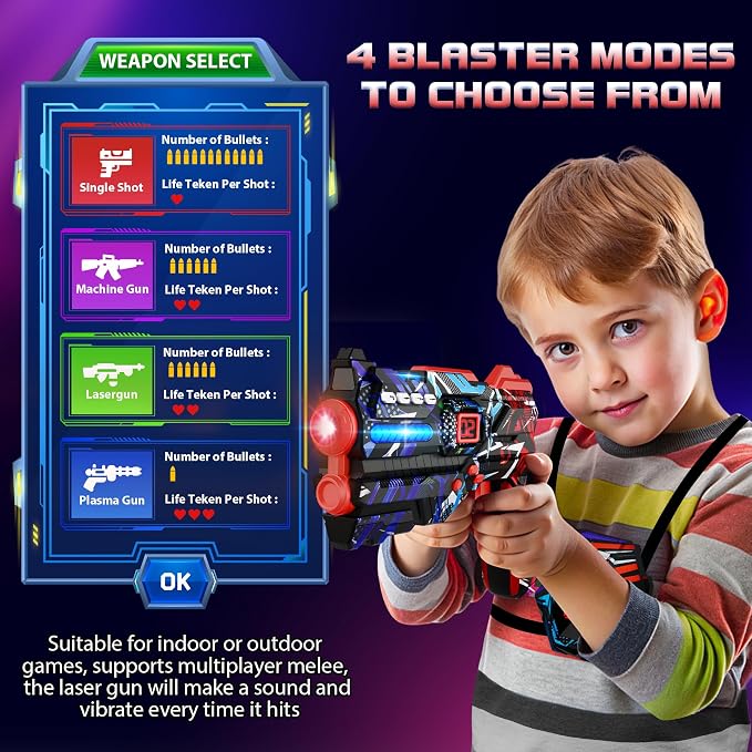 Laser Tag Guns Set of 4 Laser Tag Guns with Digital LED Score Display Vests,Gifts for Teens and Adults Boys & Girls,Adults and Family Fun,Gift for Kids Ages 8 9 10 11 12+Year Old Boy
