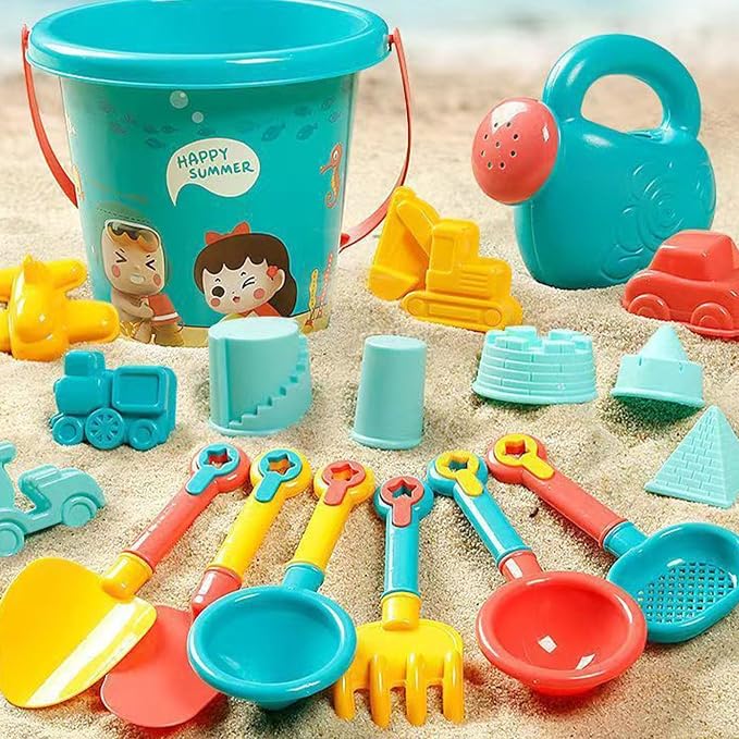 18pcs Beach Sand Toys Set Kids Beach Bucket Sand Toy Set Scoop and Rake Toy Digging Tools Multifunctional Plastic Smooth Surface for Pool Backyard