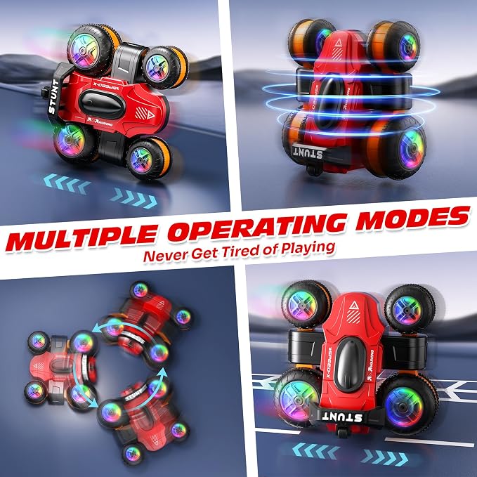 High Speed Remote Control Drift Car for Kids, 360 Degree Rotating Deformation Stunt RC Cars for Boys and Girls Ages 3-16, 4WD Drift RC Stunt Car with Light for Christmas, Birthday, Party Gifts (Red)