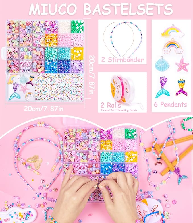MiuCo Bracelet Making Kit for Kids Girls - Cute Beads for Jewelry Making Kits with Charms - Arts and Crafts for Make Necklaces - Birthday Gifts for Kids Girls Ages 5 6 7 8 9 10