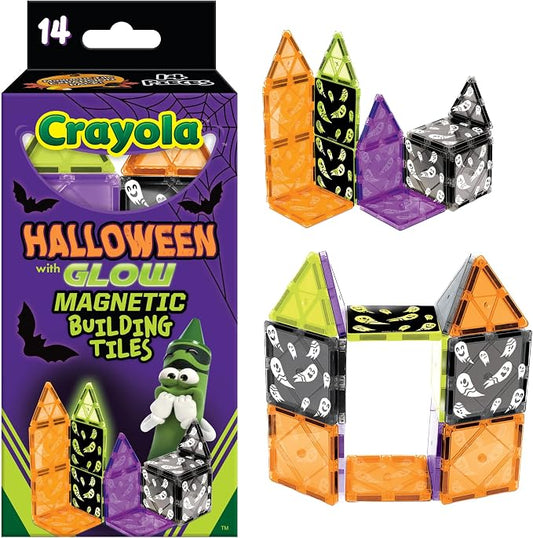 CreateOn Crayola Magnetic Tiles, Building Set for Kids, Magnetic Toys for Kids, Travel Toys, Classroom Sensory Blocks, STEM & Montessori for Boys & Girls Ages 3+, 14-Piece Set (Halloween)