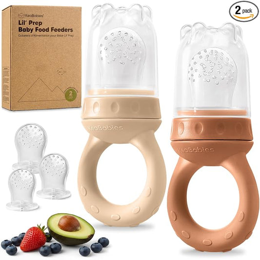 KeaBabies Baby Fruit Feeder 2pk - Silicone Baby Food Feeder for Babies 6-12 Months, Breast Milk Popsicle Teether, Weaning, Pacifier, Freeze Frozen Solid Food, Infant Feeding Essential (Terracotta)