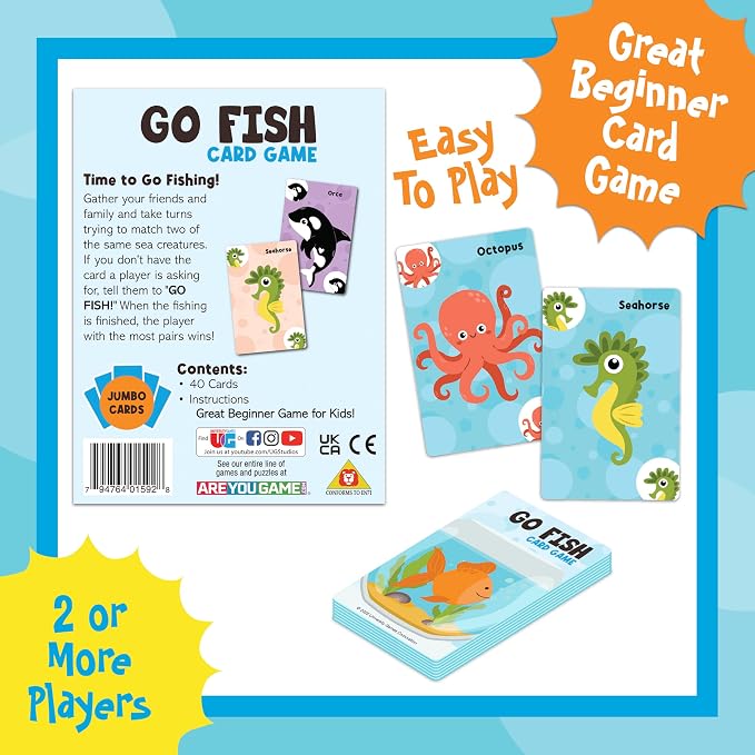 University Games Go Fish Card Game - Jumbo Size, Colorful Animal Cards for Kids Ages 4 and Up, Fun Family and Educational Game
