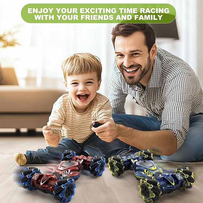 Gesture RC Car,1:24 4WD Transform Off-Road Stunt Car with Gesture & Remote Control, 360° Flips Drift Vehicle with LED Lights Music, All Terrain Toy Cars Gifts for Boys Girls Age 6-12
