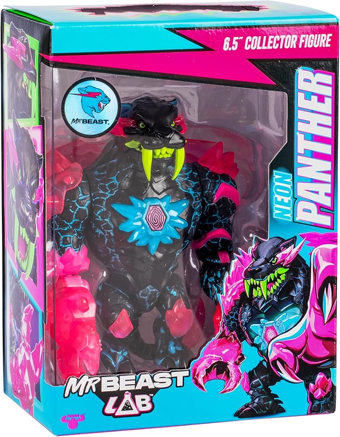 MrBeast Lab Apex Beast Neon Panther Collector Figure, Standing at 6.5 Inches/16.5cm Tall, with Extreme Detailing, Premium Packaging, 13 Points of Articulation and Chomp Jaw