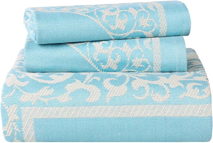Superior Cotton Blend Bedspread Set, Includes 1 Tailored Bedspread and 2 Matching Pillow Shams, Lightweight Blanket, Bedding Decor, Jacquard Vintage Floral Mandala, Lyron Collection, King, Aqua