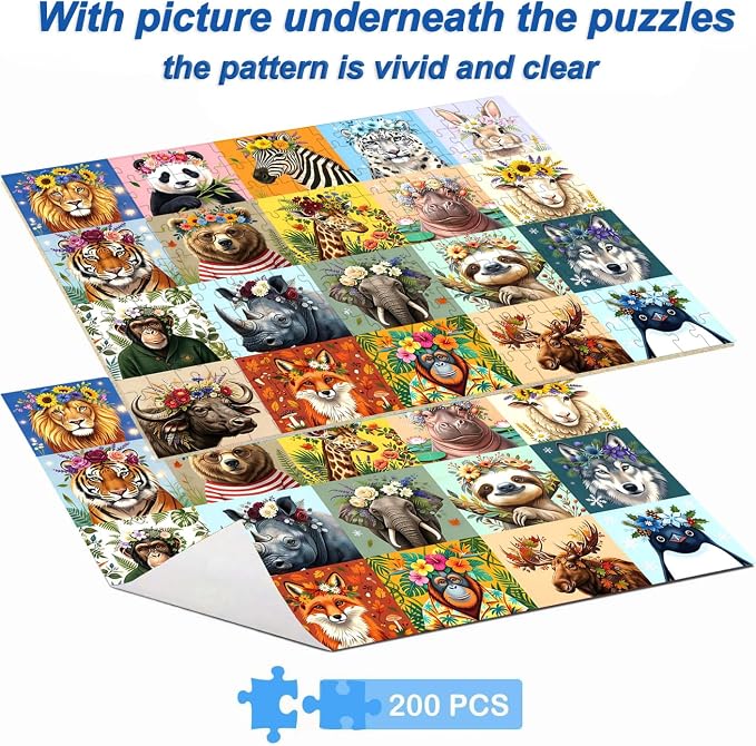 Puzzles for Kids Ages 6-8 8-12 Year Old, 200 Pieces Jigsaw Puzzles for Kids-Beautiful Wild Animals Jigsaw Puzzles Learning Educational Toys for Boys and Girls