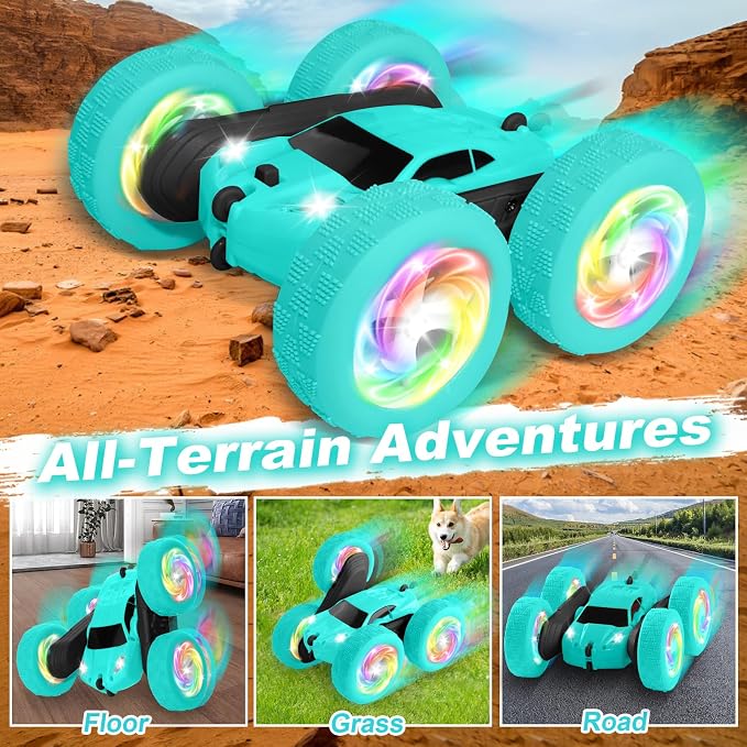 Remote Control Car, Stunt RC Cars, 2.4GHz Double Sided 360° Flips RC Crawler, Outdoor Toys for Kids Ages 4-8, Upgraded USB-C Modular Battery, 5 6 7 8 9 10 +Year Old Boys Birthday Gifts MintGreen