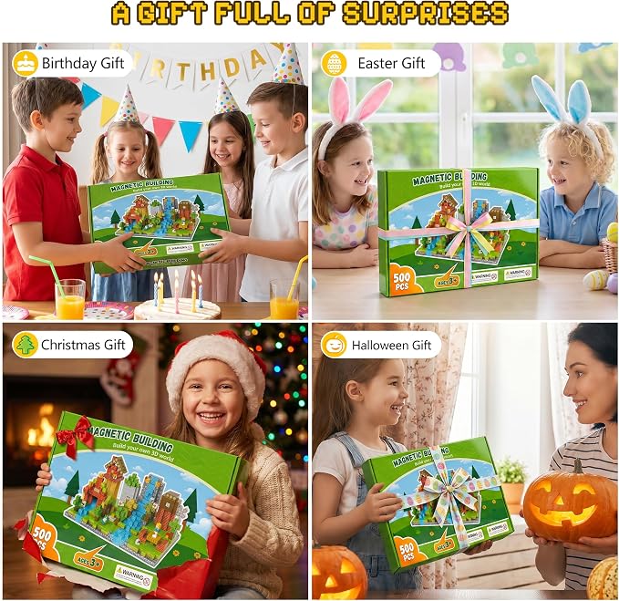 500PCS Magnetic Blocks, Magnetic Building Blocks, 0.98in Magnetic Building, STEM Game Stacking Toys for Kids, Birthday Gifts for Boys and Girls Age 3+ Years Old