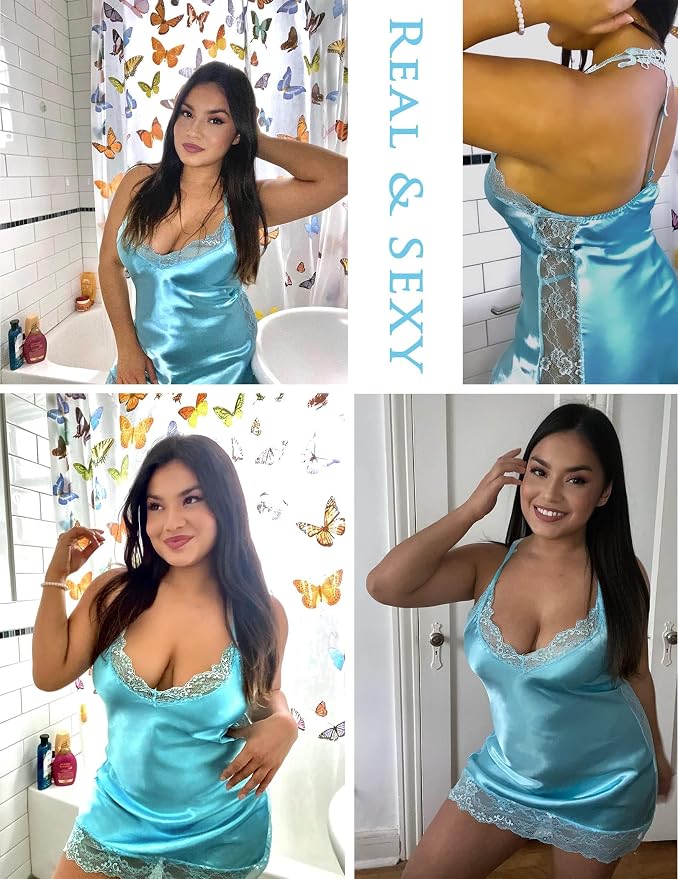 Avidlove Women Lingerie Satin Lace Chemise Nightgown Sexy Full Slips Sleepwear S-4XL