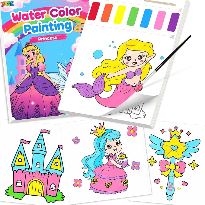 ZIZZ Paint with Water Coloring Books for Toddlers, Princess Watercolor Painting Sets for Kids Ages 3-5 4-8 Years Old, No-Mess Drawing Activity Art Craft Toys Birthday Valentine's Day Gifts for Girls