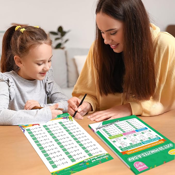 Addition and Subtraction Workbook 1st Grade Math Workbook Math Worksheets Single&Double Digit Numbers Practice Math Worksheets for Home School, 56 Pages Front and Back, 5 Question Types