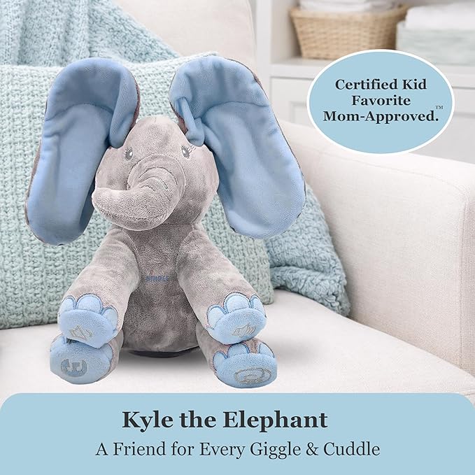 Dimple Kyle Elephant Stuffed Animal Toy - Animated Plush Blue Singing Elephant, Interactive Musical Peek-a-Boo for Babies, Kids, for Toddlers, Ages 0 and Up(Battery Included)
