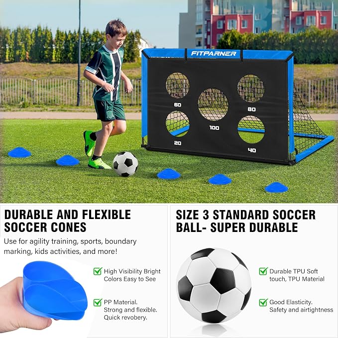 Soccer Goal,Backyard Soccer Goals for Kids 2 Pack,4x3/6x4 FT Portable Toddler Soccer Nets with Target,Ball & Cones,Soccer Training Equipment for Kids Youth Outdoor Games,Sports,Play
