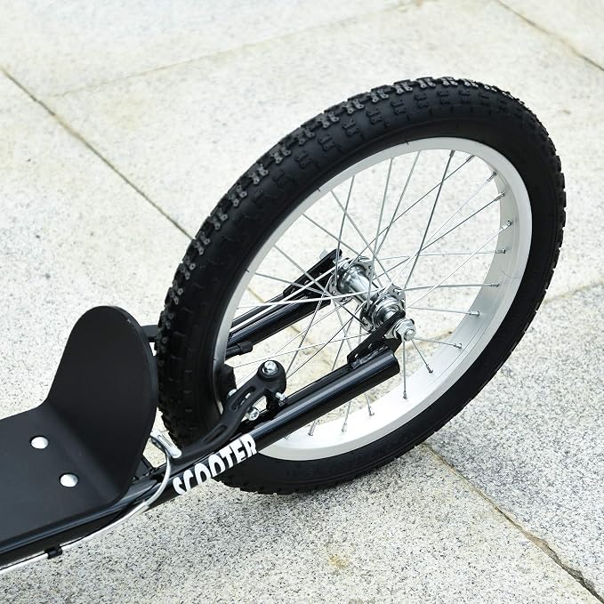 Aosom Youth Scooter Kick Scooter for Kids 5+, Max Load 220 LBS., with Adjustable Handlebar, 16" Inflatable Wheels, Dual Brakes