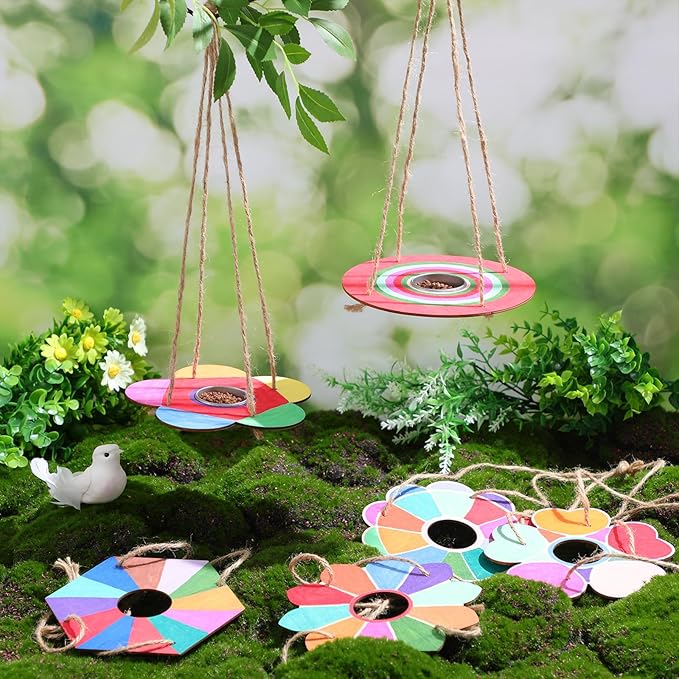 DoubleFill 24 Pcs Bird Feeder Craft Kits for Kids Ages 3-8 Make Your Own Bird Feeders Kids Arts and Crafts DIY Wooden Art Painting Flock Feeders for Outside DIY Vbs Crafts
