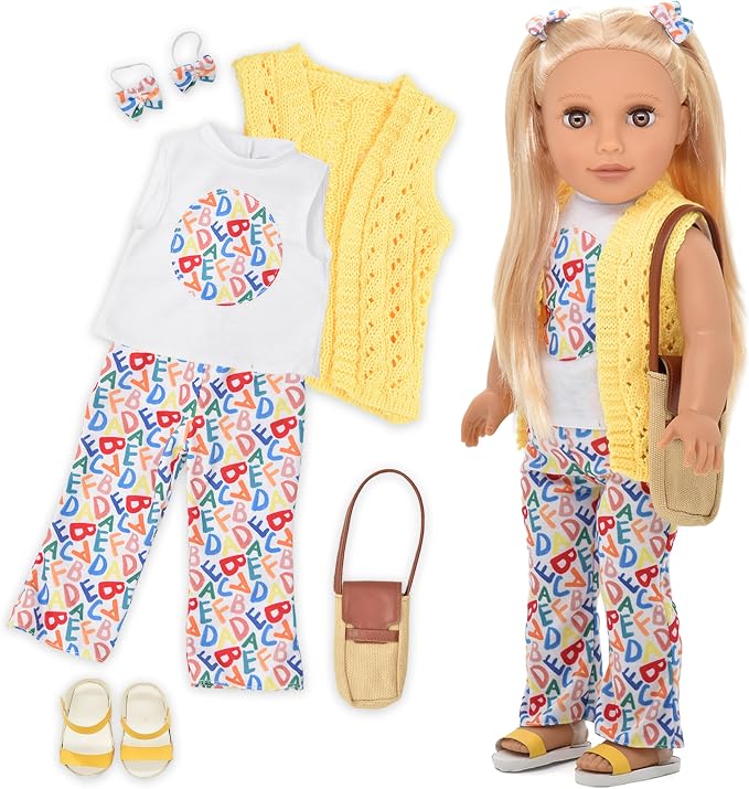 Dolls To Play 18 Inch Girl Doll, Fashion Doll with Fine Blonde Long Straight Hair for Styling, Blue Eyes, Jumpsuit, Knit Sweater, Sandals, Handbag, Clothes and Accessories Princess Doll for Kids
