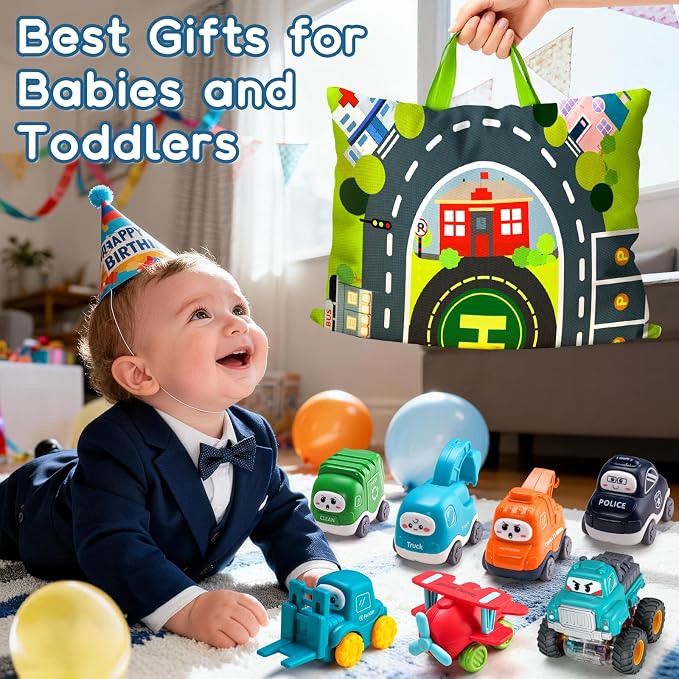 Big Cartoon Truck Car Toys for 1 Year Old Boy with Playmat/Storage Bag|Baby and Toddler Toys 12-18 Months & Age 1-2 with Trailor|1st Birthday Gift for 1 2 Year Old Boy