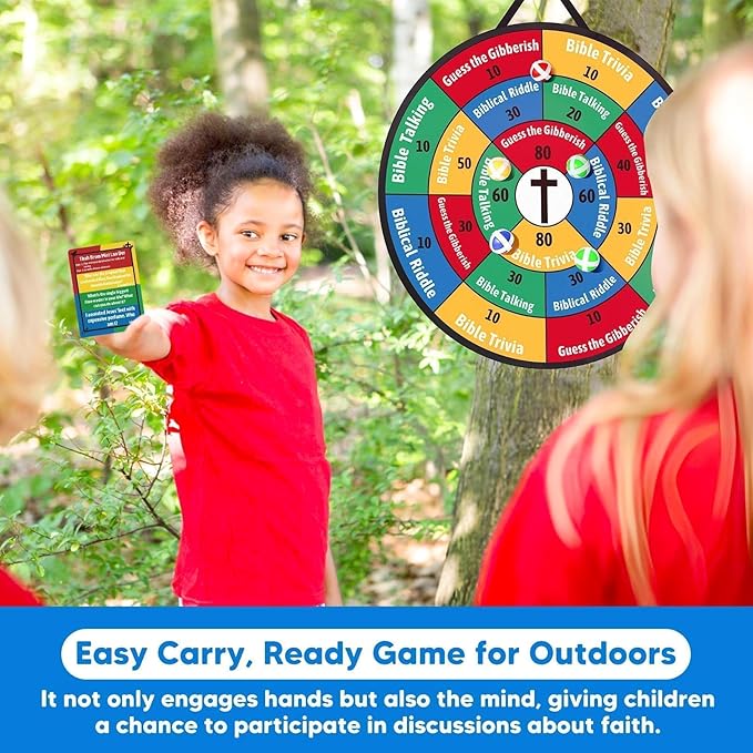 Garybank Faith Darts Bible Trivia Games for Kids Adult Family, 66 Flash Cards W/ 260+ Questions, Christian Bible Study Supplies for Youth Group, Teens, Disciples, Church, Kids Birthday Gifts