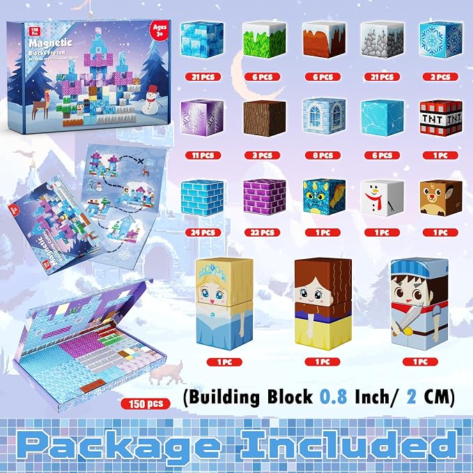 GraceDuck Magnetic Blocks - 150PCS Magnetic Blocks Build Ice Castle - Magnetics Toys for Montessori Toddler Easter Christmas Birthday Gifts - STEM Sensory Toys for 3 4 5 6 7 8 9 10 Year Old Girls