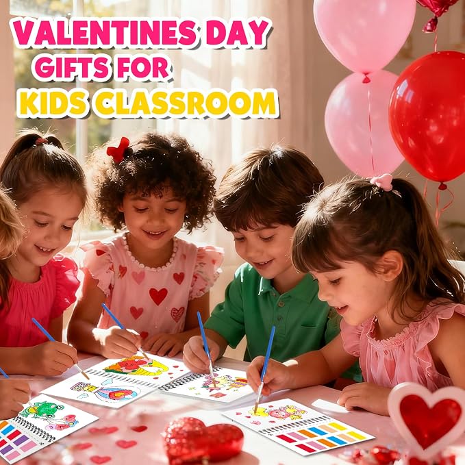 ZMLM 24 Water Coloring Books for Kids Party Favors - Bulk Mini Coloring Books for Kids Ages 4-8,Small Birthday Goodie Bag Stuffers School Teacher Return Gift Art Crafts Classroom Prizes (Valentines)