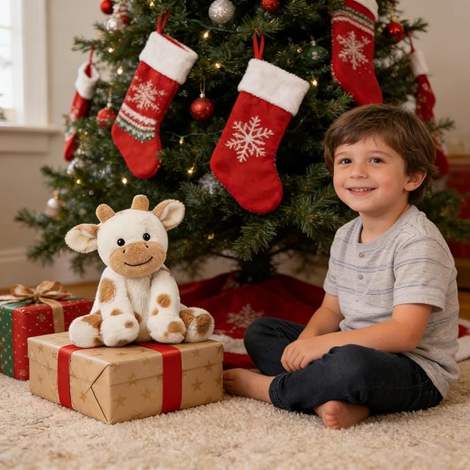 Hopearl Adorable Plush Cow Toy Floppy Kawaii Dairy Cattle Soft Stuffed Animal Cute Birthday Holiday Gift for Boys Girls Kids Toddlers, Light Brown, 9''
