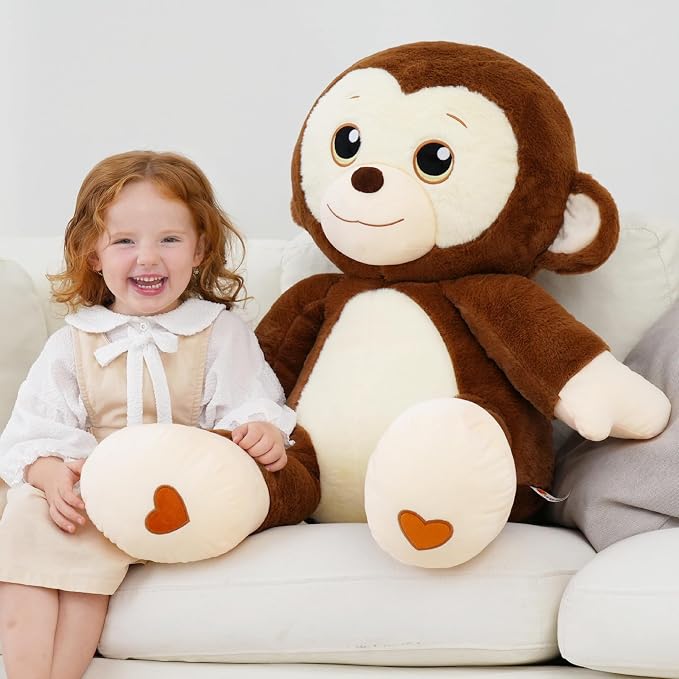 Giant Monkey Stuffed Animal, Big Monkey Plush, Large Plush Toy for Girl Boy, Birthday Valentine's Gifts for Girlfriend, Kids, Toddler, Age 3-8, Brown
