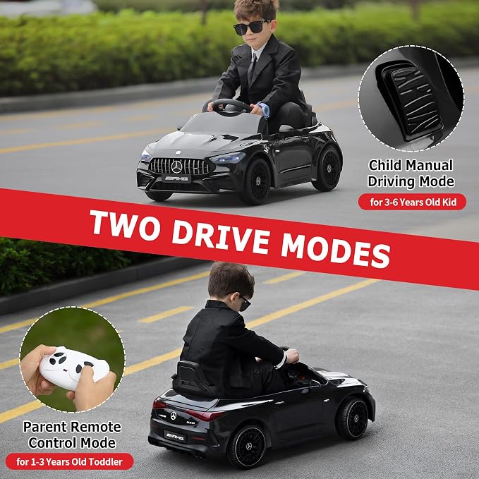 TOBBI Kids Electric Ride On Toy Car, Toddlers Battey-Powered Vehicle with Parental Remote Control/Soft Start/3 Speeds/Horn & LED for Children Ages 3-6 Years-Black