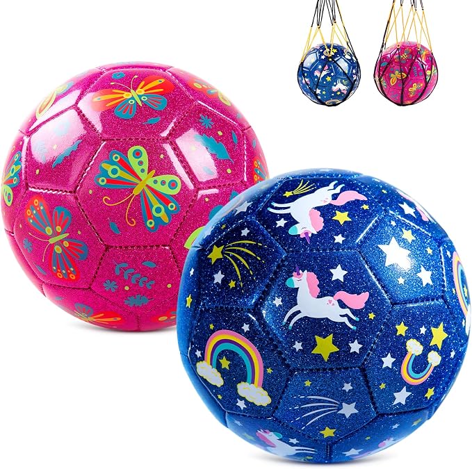 INPODAK Soccer Ball Size 3 Size 2 for Toddlers Kids 1-3 3-8, 1 or 2 Pack Cartoon Small Dinosaur Unicorn Soccer Ball Gifts for Girls Boys, Indoor Outdoor Sports Play Toys Birthday Gifts with Pump