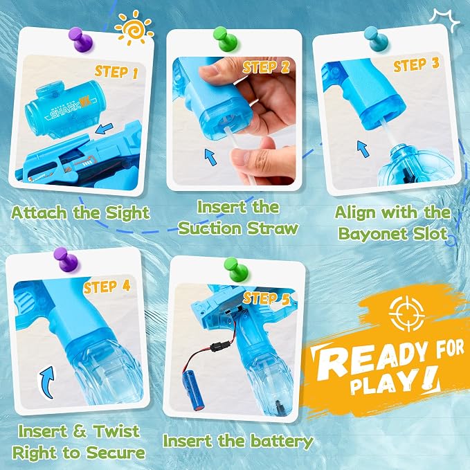 Electric Water Gun for Kids Adults, 2 Pack Automatic Squirt Gun with LED Flame Effect & Realistic Slide Action, Lightweight Rechargeable Water Blaster for Outdoor Summer Pool Beach Night Toys