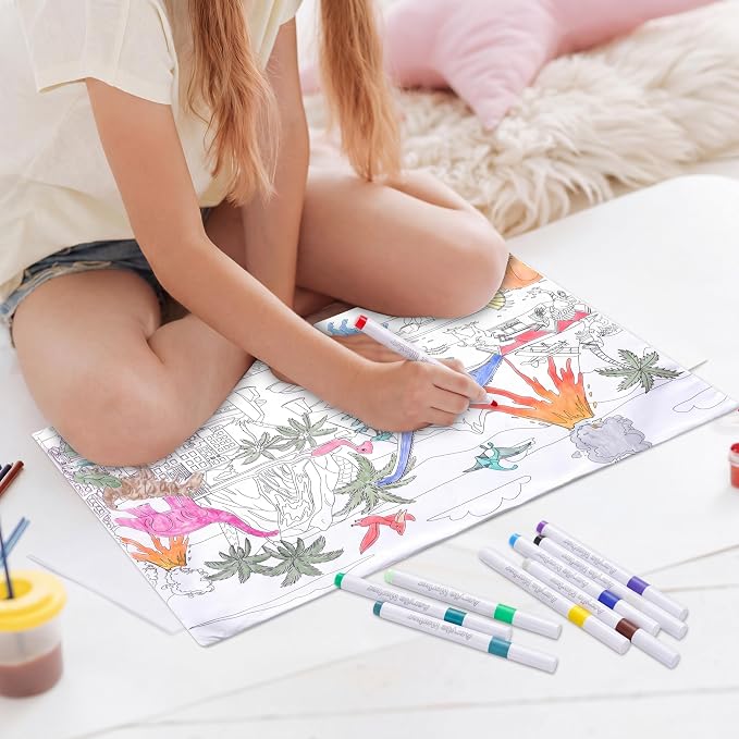 Mindsoft Coloring Craft Coloring Pillowcase Pillow Covers with 12 Pcs Markers Pens for Decoration Supplies Craft, 28.7 x 19.7 Inch (Dinosaur)