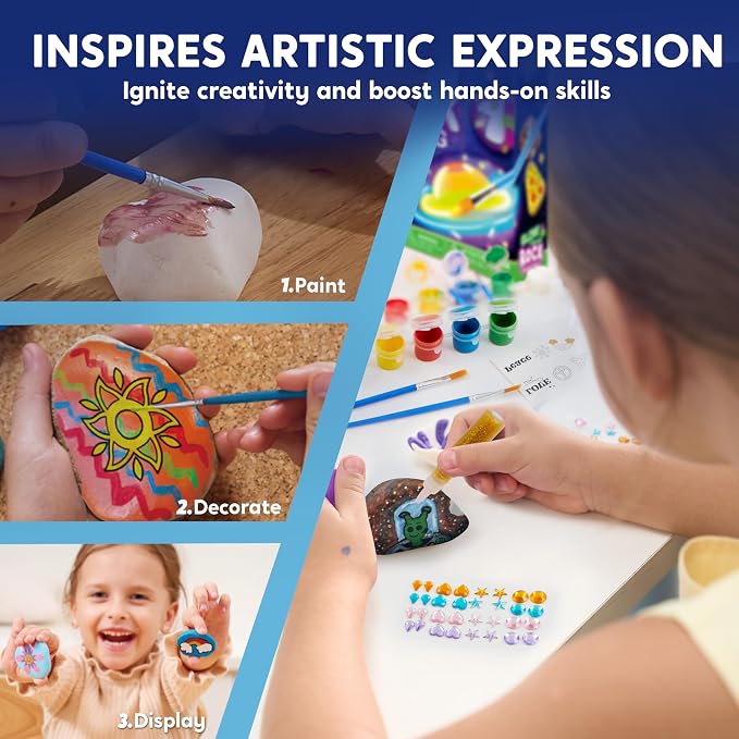 Rock Painting Kit- Glow in The Dark Rock Kit, Arts and Crafts for Kids Ages 6-12, Art Supplies Toy, Kids Craft Paint Kits, Arts & Crafts for Boys Girls Birthday Party Gift Toy