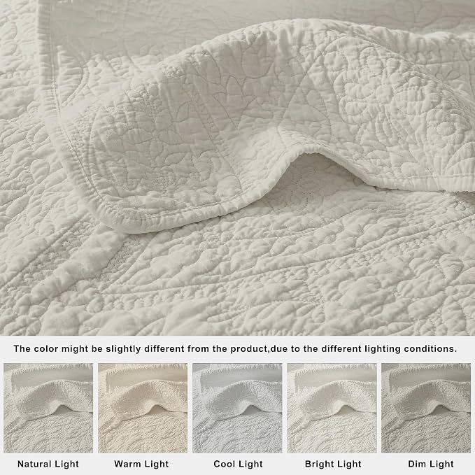 palassio Beige Paisley 100% Cotton Quilt King Size Bedding Sets with 2 Pillow Shams, Boho Floral Lightweight Farmhouse Country Vintage Soft Bedspread Shabby Chic Coverlet for All Season, 3 Pieces