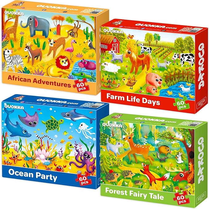 QUOKKA Puzzles for Kids Ages 4-6 - Set of 4 x 60 Pieces Jigsaw Preschool Puzzles for Toddlers 3-5 - Animals and Ocean Toys for Children Ages 6-8 - Gift for Kindergarten Boys and Girls 7-10 Year Old