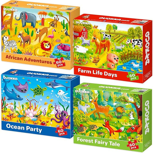 QUOKKA Puzzles for Kids Ages 4-6 - Set of 4 x 60 Pieces Jigsaw Preschool Puzzles for Toddlers 3-5 - Animals and Ocean Toys for Children Ages 6-8 - Gift for Kindergarten Boys and Girls 7-10 Year Old