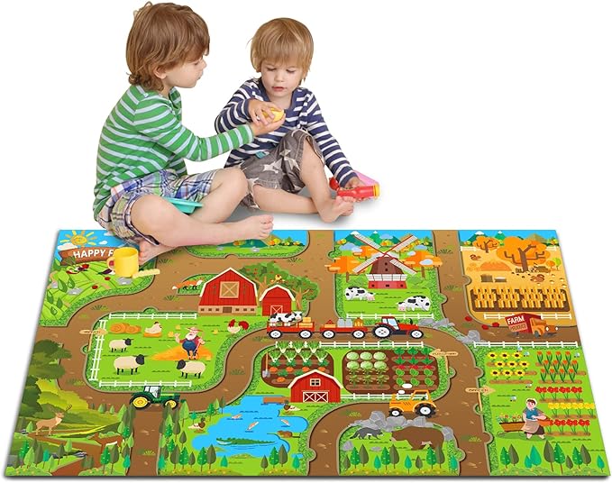 Oriate Kids Toy Dream Mat Happy Farm Activity Playmat, Parent-Child Interaction Game Rug, Ideal Children's Educational Floor Mats for Bedroom Playroom Play and Learn 552-F