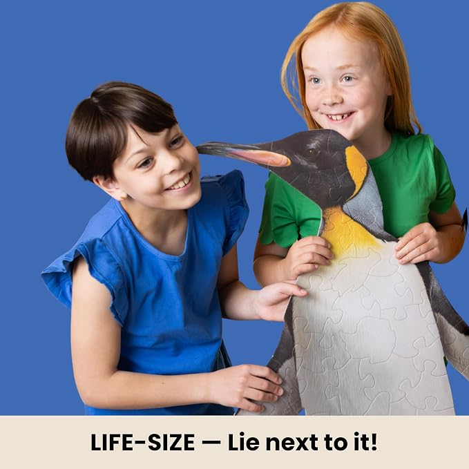 King Penguin Trivia Puzzle - 50 Piece Life-Size Penguin Puzzle with Wildlife Facts on Every Piece | Educational Animal Gift for Kids & Families | Livuzzle