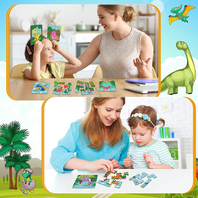 Realspring 24 Pack Dinosaur Color Your Own Jigsaw Puzzles for Kids Ages 3-5, 4-6, 6-8, Coloring Crafts DIY Paper Puzzles Party Favors Gifts for Toddler Children Learning & Education Toys