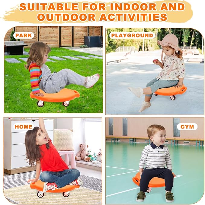 Sports Scooter Board with Handles Sitting Scooter Board with Universal Wheels Manual Sport Scooters Plastic Casters Floor Scooter Board for Gym Physical Education Equipment Indoor Outdoor