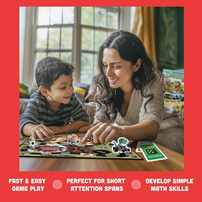 Raincorn Games - Dinosaur Rally Card & Dice Kids Board Game for Ages 4 - Family Games, Classroom Activities for Kids Learning