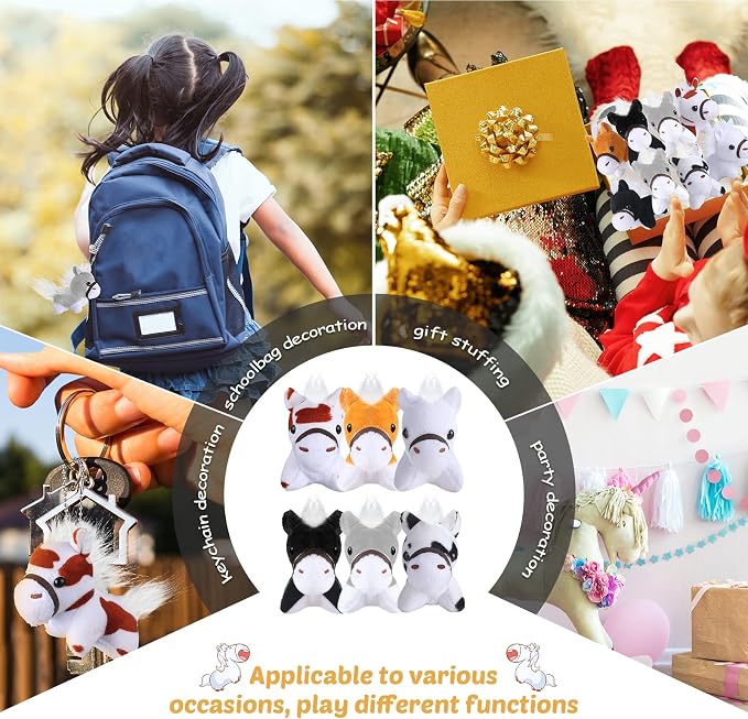 Aoriher 24 Pcs Horse Stuffed Animal 3.15 Inch Mini Keychain with Detachable Chain Valentines Day Party Favor for Women Coworker Birthday Farm Party Supplies(Horse Style)