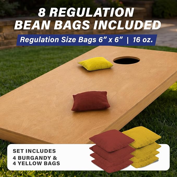 GoSports 4 ft x 2 ft Regulation Size Wooden Cornhole Boards Set with Light Brown Finish - Includes Carrying Case (Choose Your Colors)