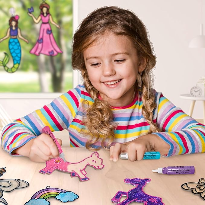 Imagimake Window Art Princess & Unicorn | Mermaid Suncatcher Kit | 32 Pieces Glass Painting Set | Kids Activities Ages 5-8 | DIY Craft Kit | Birthday Gift for Girls Ages 5,6,7,8,9,10,12 Years Old